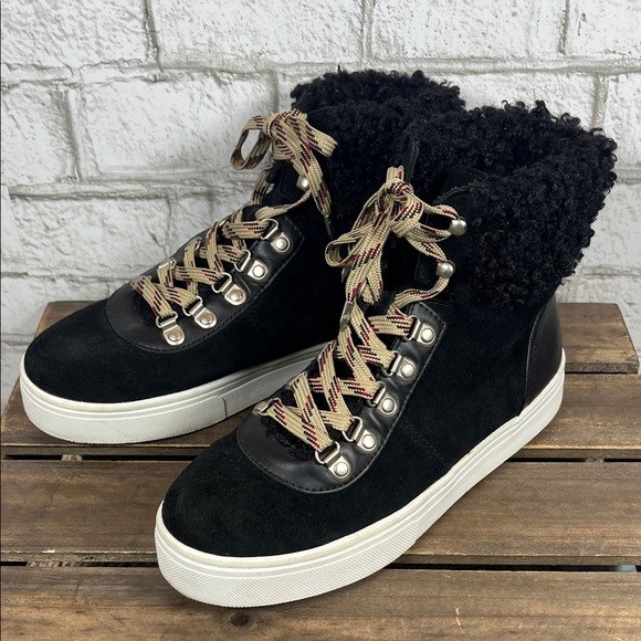 Sam Edelman Shoes - Sam Edelman Luther Women's Black Suede High Top Sneakers w/vegan shearling ankle